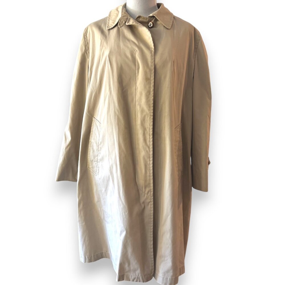 Gleneagles women's Vintage classic long tan trench coat‎ hidden buttons sz 14P